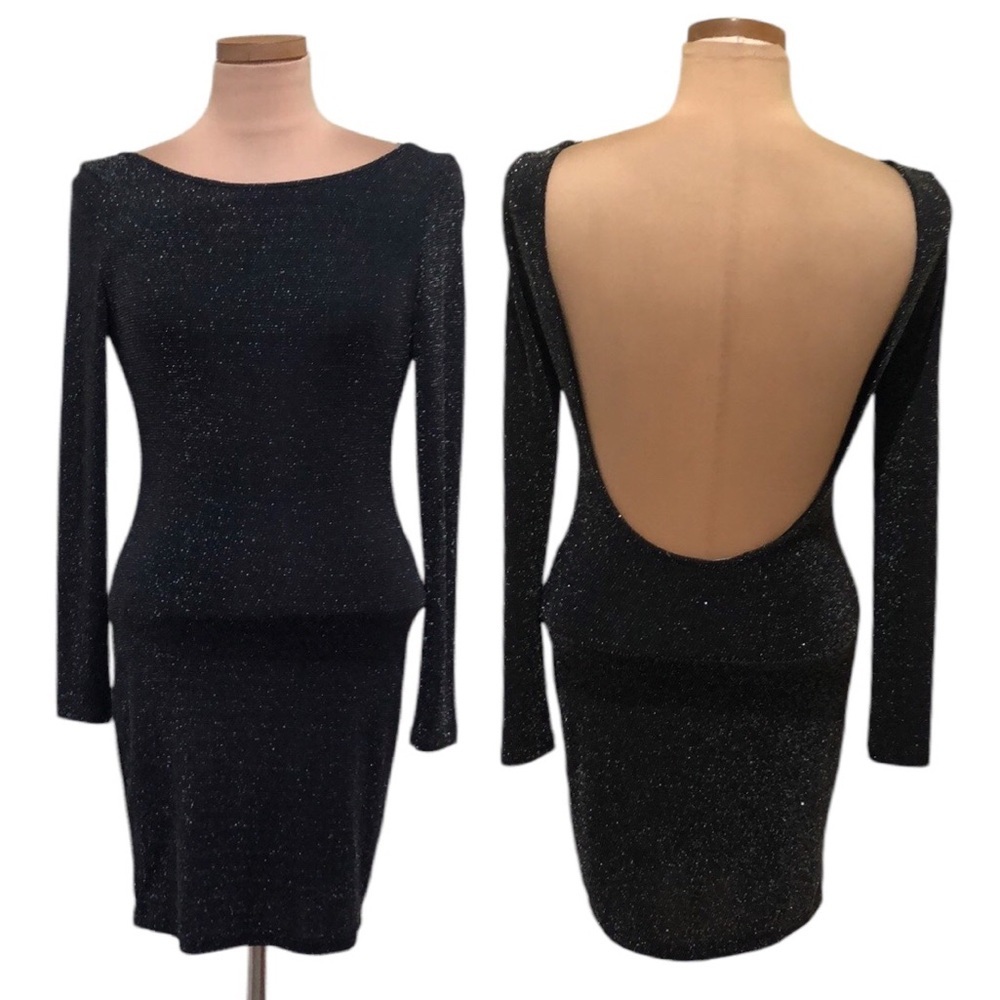 Lulu’s Gift Of Love Dress Size Medium Black Silver Lurex Mini